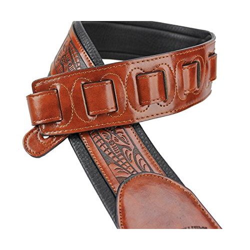  walker & williams g-114 chestnut brown strap with embossed tooling & padded back