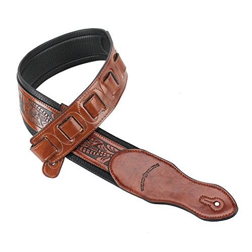  walker & williams g-114 chestnut brown strap with embossed tooling & padded back