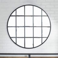 Walker Edison Furniture Company Modern Farmhouse Round Circle Grid Wall Mirror, 40, Black