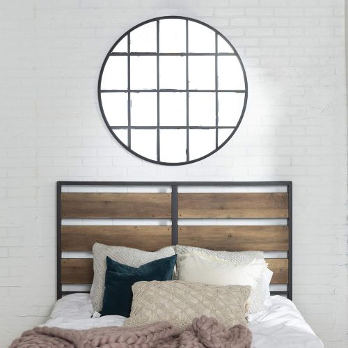  Walker Edison Furniture Company Modern Farmhouse Round Circle Grid Wall Mirror, 40, Black