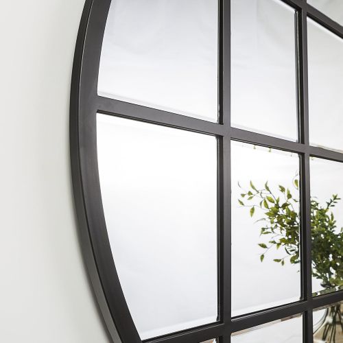  Walker Edison Furniture Company Modern Farmhouse Round Circle Grid Wall Mirror, 40, Black