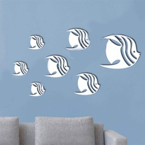  Wall Sticker Fish Mirror Living Room Bedroom Sofa TV Background Wall (Color : Gold)