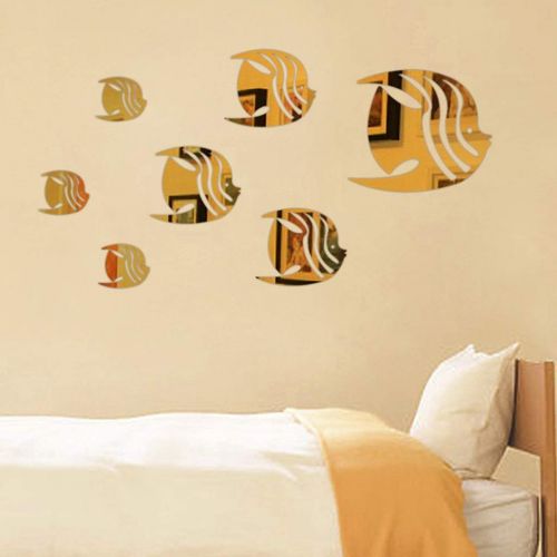  Wall Sticker Fish Mirror Living Room Bedroom Sofa TV Background Wall (Color : Gold)