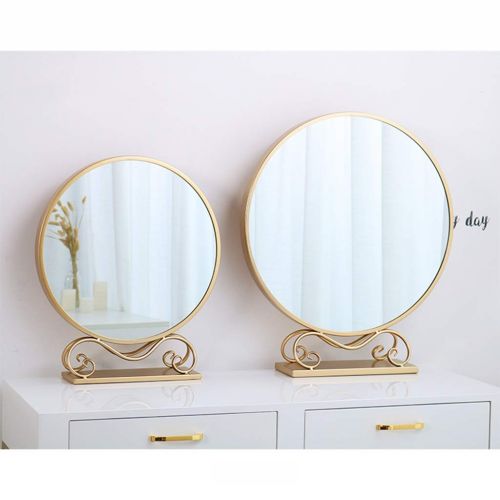  Wall mirror Home & Kitchen Home Decor Bath Mirror Wall Mirror Makeup Mirror Wrought Iron Gold Round Decorative Mirror Desktop Princess Mirror Desktop Mirror Vanity Mirror Entrance Mirror Glass