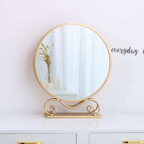  Wall mirror Home & Kitchen Home Decor Bath Mirror Wall Mirror Makeup Mirror Wrought Iron Gold Round Decorative Mirror Desktop Princess Mirror Desktop Mirror Vanity Mirror Entrance Mirror Glass