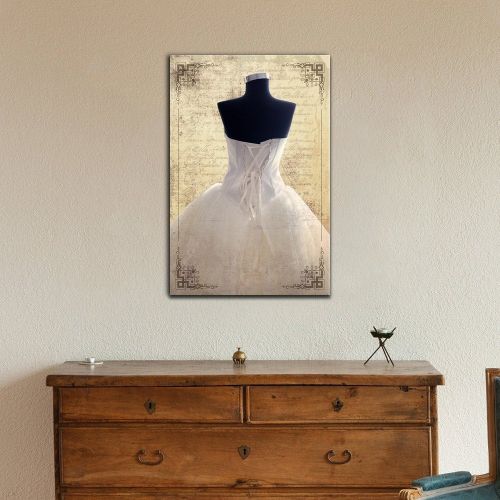  Wall26 wall26 Canvas Wall Art - White Wedding Dress on Antique Letter Paper Background - Gallery Wrap Modern Home Decor | Ready to Hang - 32x48 inches