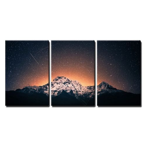  Wall26 wall26 3 Piece Canvas Wall Art - Snow Mountain under Sea of Stars - Modern Home Decor Stretched and Framed Ready to Hang - 24x36x3 Panels