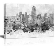 Wall26 wall26 - Black and White City of Bangkok in Thailand with Watercolor Splotches - Canvas Art Home Decor - 24x36 inches