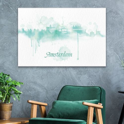  Wall26 wall26 Canvas Wall Art - Impressionism Watercolor Style City Landscape of Amsterdam - Giclee Print Gallery Wrap Modern Home Decor Ready to Hang - 16x24 inches