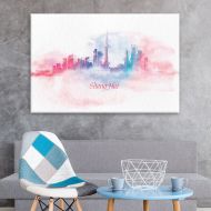 Wall26 wall26 Canvas Wall Art - Impressionism Watercolor Style City Landscape of Shanghai - Giclee Print Gallery Wrap Modern Home Decor Ready to Hang - 16x24 inches