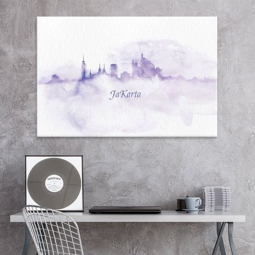  Wall26 wall26 Canvas Wall Art - Impressionism Watercolor Style City Landscape of Jakarta - Giclee Print Gallery Wrap Modern Home Decor Ready to Hang - 24x36 inches