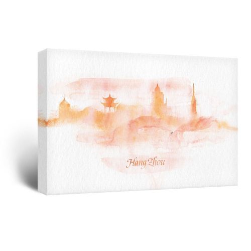  Wall26 wall26 Canvas Wall Art - Impressionism Watercolor Style City Landscape of Hangzhou - Giclee Print Gallery Wrap Modern Home Decor Ready to Hang - 32x48 inches