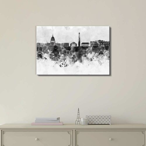  Wall26 wall26 Black and White City of Washington DC with Watercolor Splotches - Canvas Art Home Decor - 12x18 inches