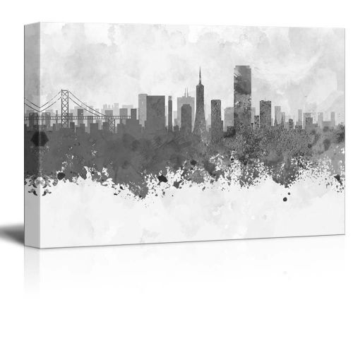  Wall26 wall26 Black and White City of San Francisco Golden Gate with Watercolor Splotches - Canvas Art Home Decor - 12x18 inches