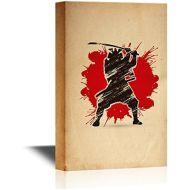wall26 - Japanese Culture Canvas Wall Art - Japanese Ninja on Abstract Background - Gallery Wrap Modern Home Art Ready to Hang - 16x24 inches