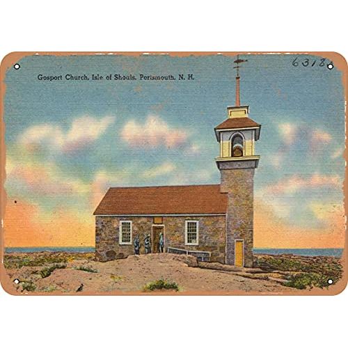  Wall-Color 7 x 10 METAL SIGN - New Hampshire Postcard - Gosport Church, Isle of Shoals, Portsmouth, N.H. - Vintage Rusty Look