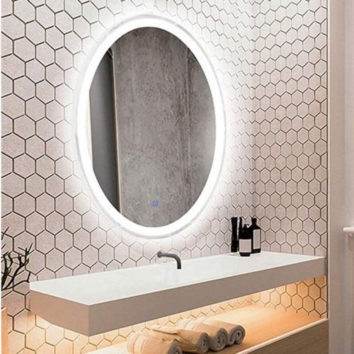  Wall-Mounted Mirrors Lighting Mirror Oval LED Bathroom Mirror Bedroom Dressing Table Makeup Mirror Mirror Light Mirror Shower Mirror (Color : White, Size : 5070cm)