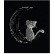[아마존베스트]Wallario Hob Cover / Splash Guard Made of Glass, 1 Piece, 52 x 60 cm, for Ceramic and Induction Cookers, White Cute Cat Sitting on the Moon - Illustrated in White on Black