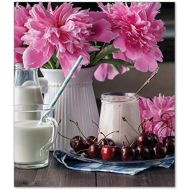 [아마존베스트]Wallario Glass Splash Guard Cover 60 x 52 cm for Ceramic and Induction Hobs Milk with Cherries for Breakfast with Pink Flower Arrangement