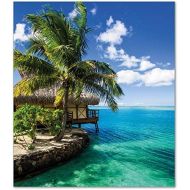 [아마존베스트]Wallario 1-Piece Glass Stove Cover / Splash Guard 80 x 52 cm for Ceramic and Induction Hobs Caribbean Sea - Lonely Hut Under Palm Trees