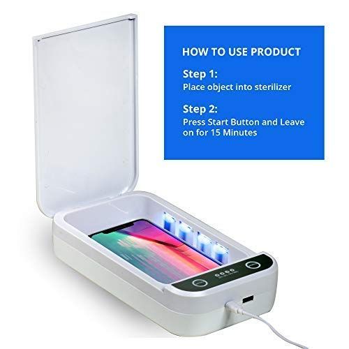  Wallcharmers UV Cell Phone Sanitizer & Small Item Cleaner Android & iPhone Sanitizer Sterilizer Kills 99% of Germs Viruses & Bacteria Sanitize Keys, Jewelry, Masks, Cards, More! (Blue)