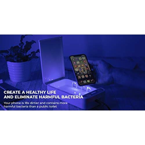  Wallcharmers UV Cell Phone Sanitizer & Small Item Cleaner Android & iPhone Sanitizer Sterilizer Kills 99% of Germs Viruses & Bacteria Sanitize Keys, Jewelry, Masks, Cards, More! (Blue)