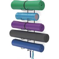 Wallniture Guru Yoga Mat Holder Wall Mount with 3 Hooks for Hanging Yoga Strap, Resistance Bands, 5-Sectional Metal