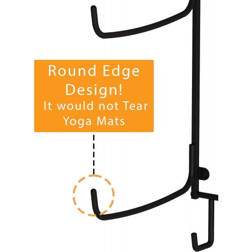  Wallniture Guru Yoga Mat Holder Wall Mount with 3 Hooks for Hanging Yoga Strap, Resistance Bands, 5-Sectional Metal