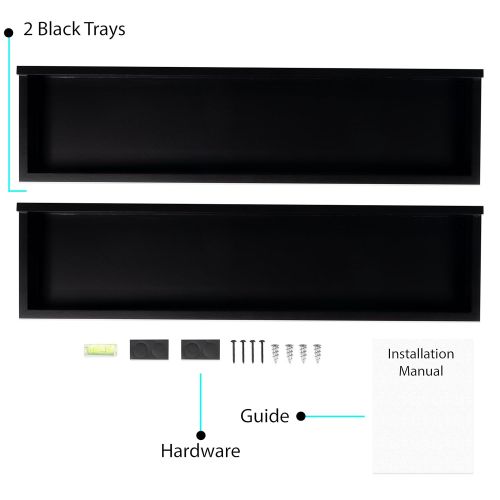  Wallniture Nursery Room Wall Shelf - Floating Book Shelves Decor for Kids Room - 23 Inch Picture Ledge Tray Toy Storage Display Black Set of 2