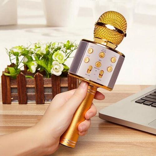  Unbranded Wireless HIFI Karaoke Microphone Built in TF Card Slot and U-disk Interface - Golden