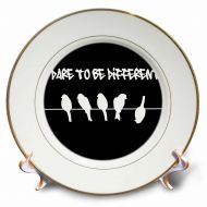 3dRose Black Birds on a wire - Fun Dare to be different humor - funny silhouette cool graffiti - humorous, Porcelain Plate, 8-inch