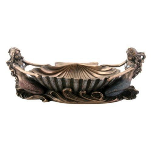  Ytc Summit International 9.5 Inch Collectible Bronze Colored Double Mermaid Jewelry Dish Statue