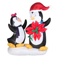 Gemmy Industries Gemmy Airblown Animated Penguin Couple with Poinsettia Flower Inflatable