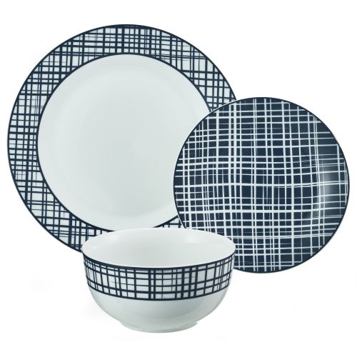  * Clearance * Blue Crisscross Collection 12-Piece Porcelain Dinnerware Set, Walmart Exclusive