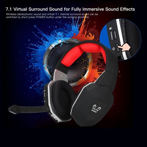  Walmeck HUHD Wireless Headset 2.4Ghz Optical Stereo Noise Canceling Gaming Headphone with 7.1 Surround Sound Detachable Mic Rechargeable Battery for Mac, for PS34，for Xbox One, fo