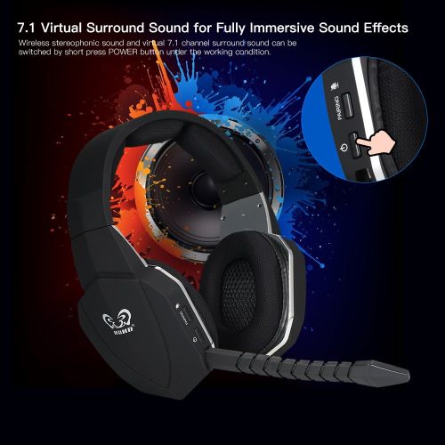  Walmeck HUHD Wireless Headset 2.4Ghz Optical Stereo Noise Canceling Gaming Headphone with 7.1 Surround Sound Detachable Mic Rechargeable Battery for Mac, for PS3 4 Xbox One Xbox 36