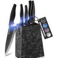 [아마존베스트]Wanbasion Marbling Black Kitchen Knife Set Block, Kitchen Knife Set Block Wood, Professional Kitchen Knife Set Block with Knife Sharpener