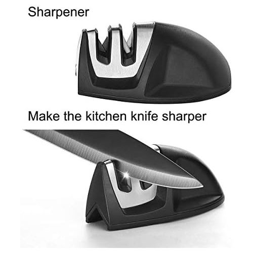  [아마존베스트]Wanbasion Black 16 Pieces Kitchen Knife Set Dishwasher Safe, Professional Chef Kitchen Knife Set, Kitchen Knife Set Stainless Steel with Knife Sharpener Peeler Scissors Acrylic Blo