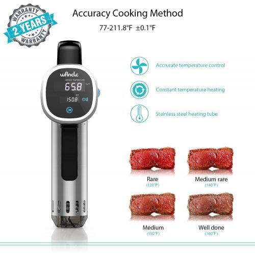  Sous Vide Cooker, Wancle Thermal Immersion Circulator, with Recipe E-Cookbook, Accurate Temperature Digital Timer, Ultra-quiet, 850 Watts, 120V, Stainless Steel/Black
