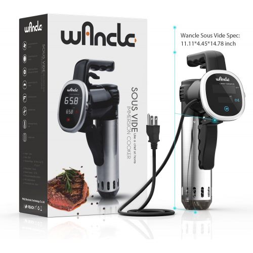  Sous Vide Cooker, Wancle Thermal Immersion Circulator, with Recipe E-Cookbook, Accurate Temperature Digital Timer, Ultra-quiet, 850 Watts, 120V, Stainless Steel/Black