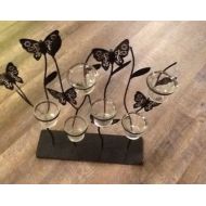 WandasUpscaleResale Beautiful Black Faux Butterfly Wrought Iron 6 Tier Tealight Votive Clear Glass Candleholder/Tealight candleholder