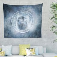 Wandlovers Ethnisch Keltisch Rabe Skandinavisch Runen Nebeliger Wald Kunstwerk Wandbehang Tapisserie Wikinger Odin Krahengeist Fantasie Wandteppich Nordisch Mythologie Wanddecke white 200x150