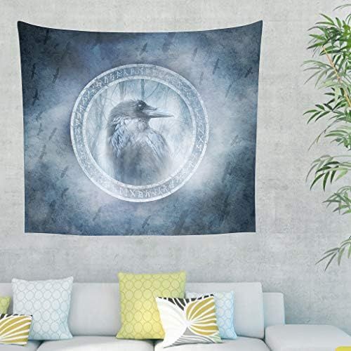  Wandlovers Ethnisch Keltisch Rabe Skandinavisch Runen Nebeliger Wald Kunstwerk Wandbehang Tapisserie Wikinger Odin Krahengeist Fantasie Wandteppich Nordisch Mythologie Wanddecke white 200x150