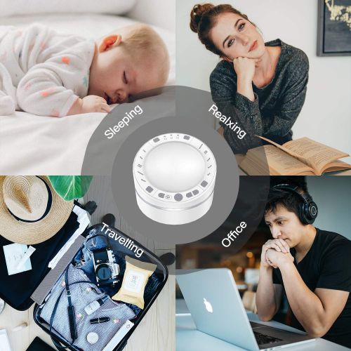  White Noise Sound Machine for Sleeping,Wandwoo DIY Recording Soothing Nature White Noise Machine for Baby,2 Light Lamp Switch,Auto-Timer for Traveling,Office Privacy