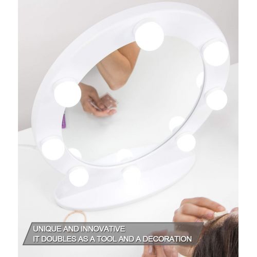  Waneway Lighted Vanity Mirror Hollywood Makeup Mirror with Lights, Light up Oval Table-Top Mirror Illuminated Cosmetic Mirrors with Stand for Dressing Desk, Dimmable LED Bulbs Touch Contro