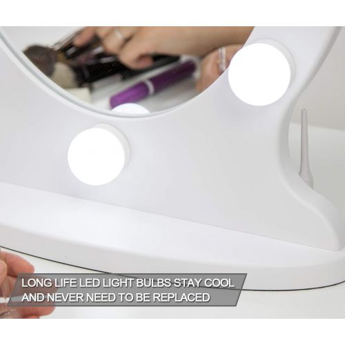  Waneway Lighted Vanity Mirror Hollywood Makeup Mirror with Lights, Light up Oval Table-Top Mirror Illuminated Cosmetic Mirrors with Stand for Dressing Desk, Dimmable LED Bulbs Touch Contro