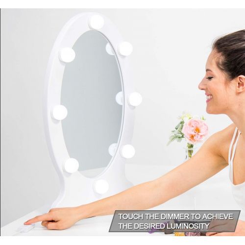  Waneway Lighted Vanity Mirror Hollywood Makeup Mirror with Lights, Light up Oval Table-Top Mirror Illuminated Cosmetic Mirrors with Stand for Dressing Desk, Dimmable LED Bulbs Touch Contro