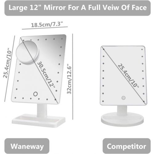  Waneway Large Lighted Makeup Vanity Dressing Table Mirror with 24 LED Light, Illuminated Tabletops Cosmetic Mirror, with 10x Magnification Detail Mirror and Dimmer Switch, Battery