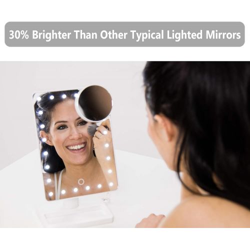  Waneway Large Lighted Makeup Vanity Dressing Table Mirror with 24 LED Light, Illuminated Tabletops Cosmetic Mirror, with 10x Magnification Detail Mirror and Dimmer Switch, Battery