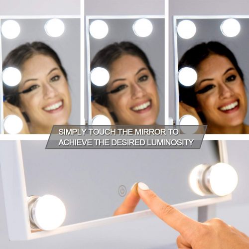  Waneway Lighted Vanity Mirror with 12 x 3W Dimmable LED Bulbs and Touch Control Design, Hollywood Style Makeup Cosmetic Mirrors with Lights, White